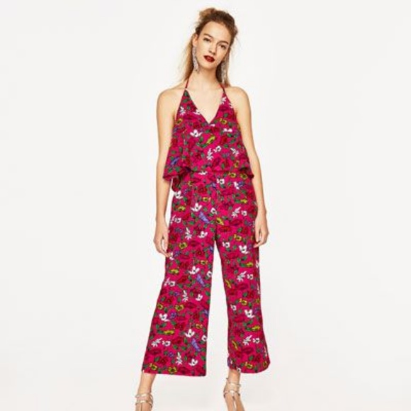 NWT Zara XS Red Floral Strappy Flounce Romper - Picture 3 of 5